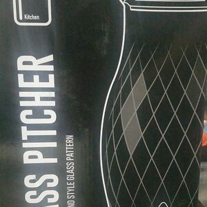 Glass Pitcher with Diamond-Style Pattern - Black & White